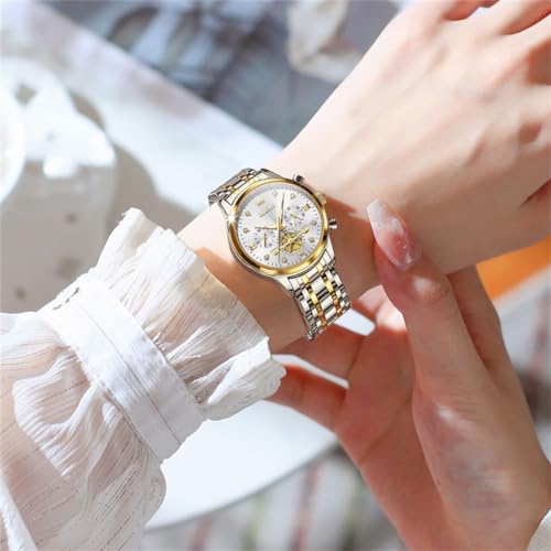 OLEVS Womens Watch Fashion Dress Diamond Roman Numerals Ladies Analog Quartz Stainless Steel Waterproof Luminous Date Female Watch Gift