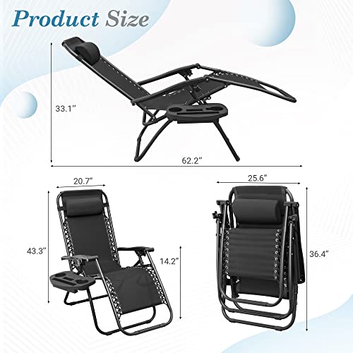 Flamaker Patio Zero Gravity Chair Outdoor Folding Lounge Chair Recliners Adjustable Lawn Lounge Chair With Pillow For Poolside, Yard And Camping (Black) #TOP2