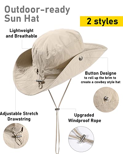 Waterproof Bucket Rain Hat For Women Wide Brim Summer Upf50+ Cowboy Sun Hat Men Foldable Soft Floppy Beach Hat Beige #TOP3