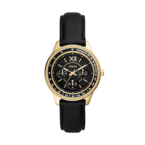 Fossil Women's Stella Sport Quartz Stainless Steel And Leather Multifunction Watch, Color: Gold, Black (Model: Es5135) #TOP18