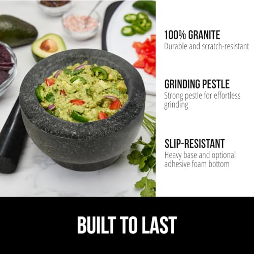 GORILLA GRIP 100% Natural Granite Stone Mortar and Pestle Se