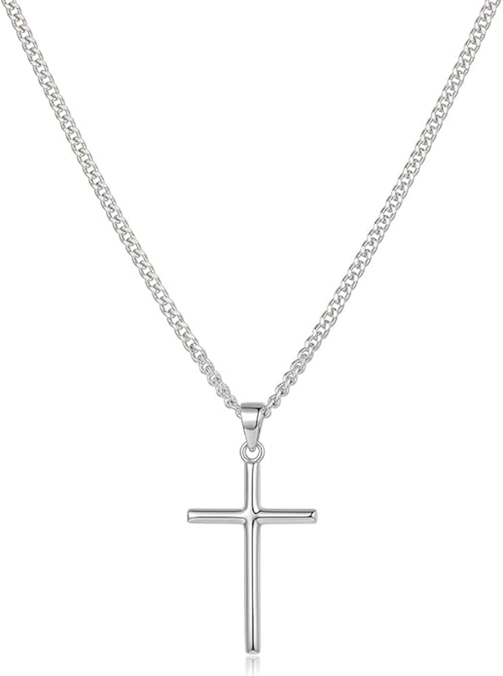 silverzone77 Kreuz Halskette 925 Sterling Silber Unisex – Klassisches Design, Panzerkette, für Damen und Herren