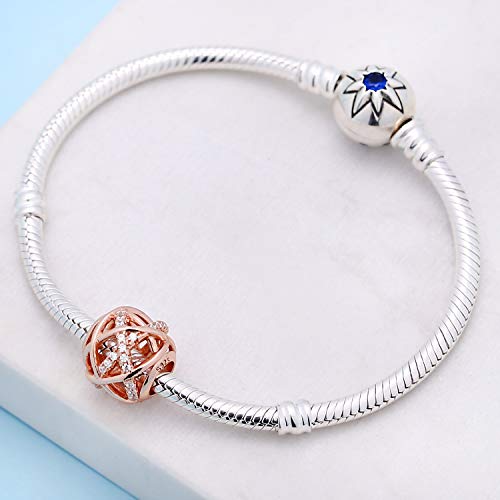 Rose Gold Galaxy Charm Authentic 925 Sterling Silver Openwork Charms With Clear Cz For Pandora European Bracelet #TOP4