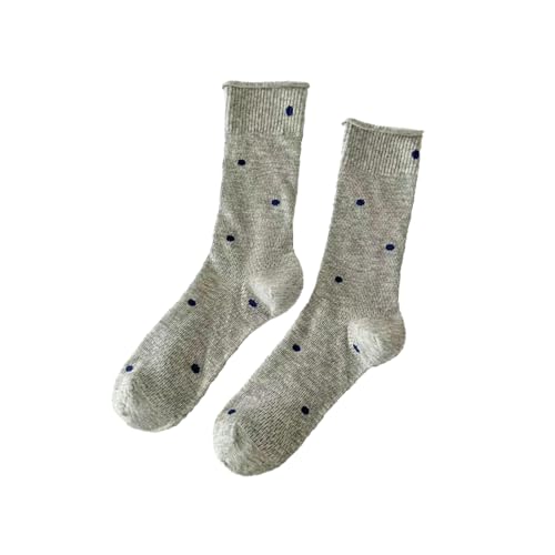 3 pairs - summer pure cotton thin mid-tube socks, solid color polka dot rolled edge mesh socks - light gray