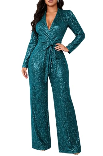 SeNight Women's Jumpsuit Sparkly Elegant V Neck...
