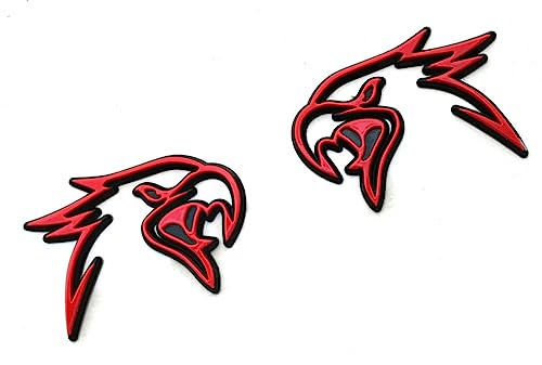 Image of Pair Custom HELLHAWK Emblem Replacement for Trackhawk Fender Door 3D Badge Hellcat Style Head (Red)