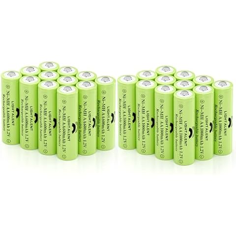 Lightalent Ni-MH AA Rechargeable Batteries, Double A High Capacity 1.2V Pre-Charged for Garden Landscaping Outdoor Solar Lights, String LiNi-MH AA Rechargeable Batteries 600mAh 12pack + 1000mAh 12pack Cover