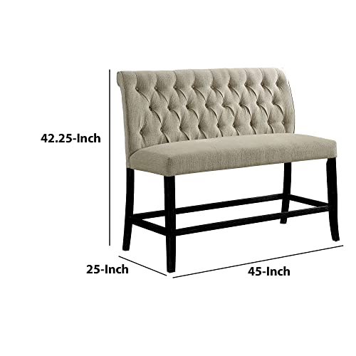 Image of Benjara Benzara Fabric Upholstered Wooden Counter Height Bench, Beige and Black,