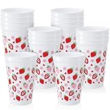 Ovveroche 16 Pcs Strawberry Reusable Plastic Cups, 16oz Party Cups for Birthday Picnics Wedding Baby Shower Party Supplies