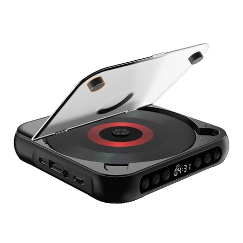 Portable CD Player with Bluetooth,CD Player with Speaker for Home/Travel/Study,Rechargeable 2000mAh,USB-C Cable and Earphone Included(Black)