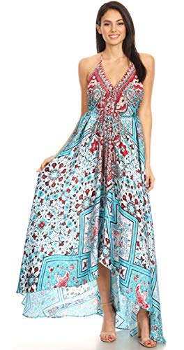 Image of Sakkas Lizi Womens Maxi High-Low Halter Handkerchief Long Dress Beach Party
