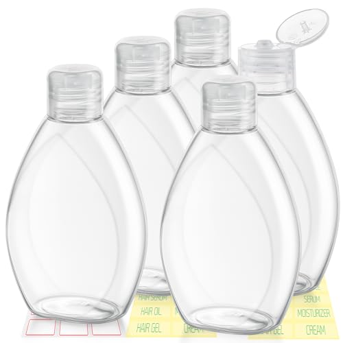 Bouteilles voyage pour articles toilette, contenants pressables sans fuite 205 ml, transparent, paquet de 5