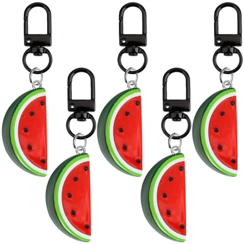 5Pcs Watermelon Keychain Fruit Bag Charm Resin Watermelon Bag Keychain Handbag Charms for Purses Aesthetic Key Chains Women Cute Bag Accessories Backpack Charms Purse Keychains Fruit Charm Keychains