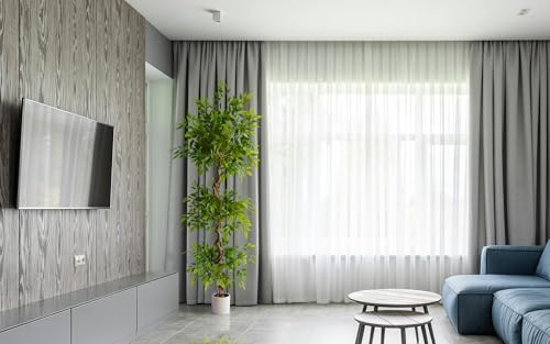 Image of 7ft Artificial Ficus Tree Fake Plant with White Planter