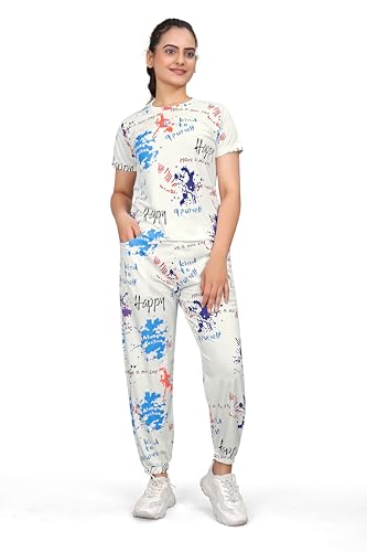 Image of Women's Printed Polyester Tracksuit Set, Lightweight Stretchable Tracksuit Suit and Gym Outfit with Side Pockets