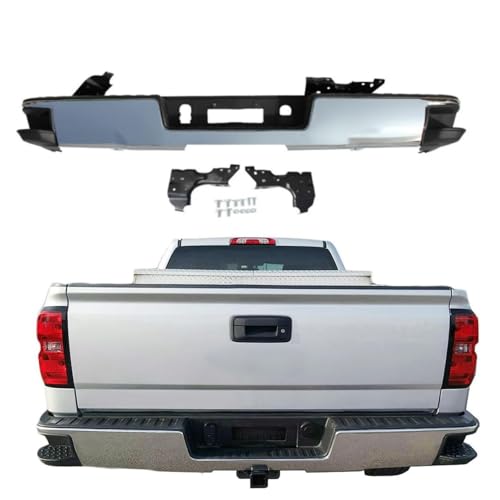 LABLT Rear Bumper Assembly Chrome Steel Replacement for Silverado Sierra 1500 2014 2015 2016 2017 2018 Replacement for GM1103176 GM1102558