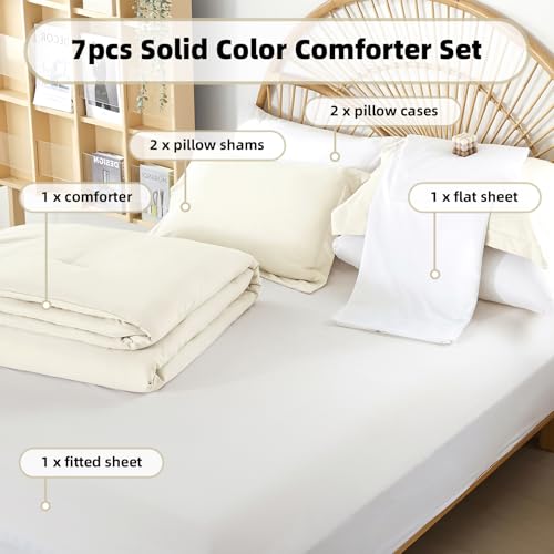 Image of weigelia Full Comforter Set with Sheets - Ivory 7 Pieces Bed in a Bag Full