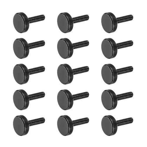 sourcing map M5x20mm Knurled Thumb Screws, Black Steel Flat Head Thumb Screws Zinc Plated Metric Knurled Head Bolts Grip Knobs Hand Tighten Thread Fasteners, 15 Pcs