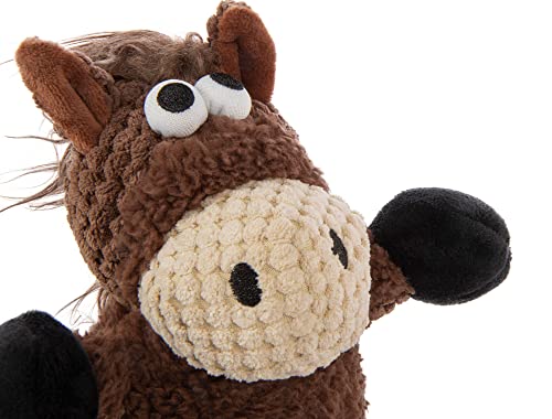 Image of goDog Checkers Skinny Horse Squeaky Plush Dog Toy, Chew Guard Technology - Brown, Small