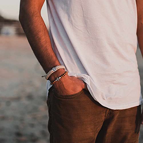 My Saint My Hero Rooted in Faith Bracelet - handwoven with olive wood beads, silver plated cross at the center and "faith" tag at the back - Image 4