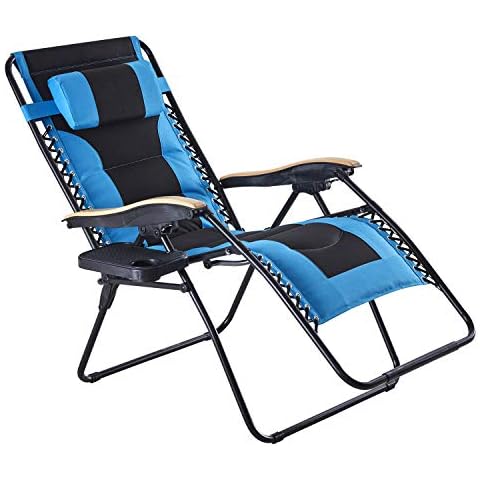 VICLLAX Oversized Zero Gravity Chair Padded Folding Patio Lounge Recliner with Cup Holder and Adjustable Headrest, Aqua Cover