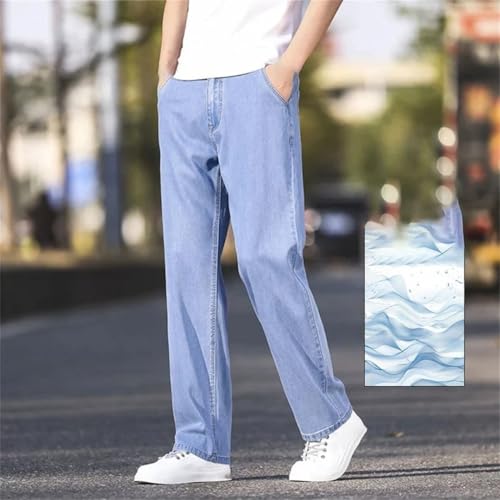 Men's Ice Silk Thin Denim Jeans Straight Stretch Cotton Business Casual Lightweight Pants2