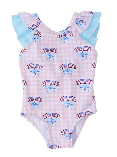 Image of RuffleButts Girls UPF50+ Sun Protection Ruffle V-Back One Piece Swimsuit