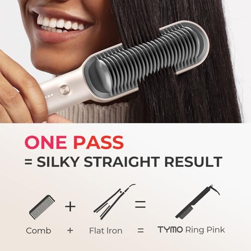 TYMO Hair Straightener Brush, Flat Iron & Hair Brush 2 in 1 for Straightening Hair, Anti-Scald Hot Comb, 5 Temp for All Hair Types (130℃~210℃), Finish with Smooth, Shiny Hair,TYMO RING (Gold) - Image 3