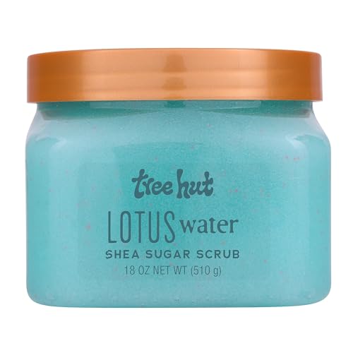 Tree Hut Lotus Water Shea Sugar Scrub, Exfoliating, Hydrating & Moisturizing Body Scrub with Shea Butter & Nourishing Essential Oils, Smooth & Soften Skin, 18 oz