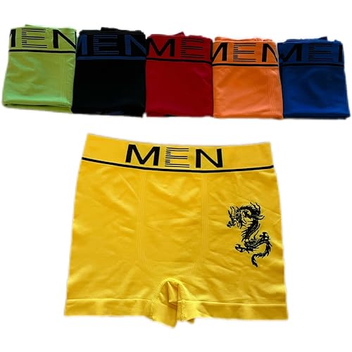 Men's Microfiber Boxer Briefs, Dragon Design, 6-Pack, Seamless Compression Underwear, Assorted Colors2
