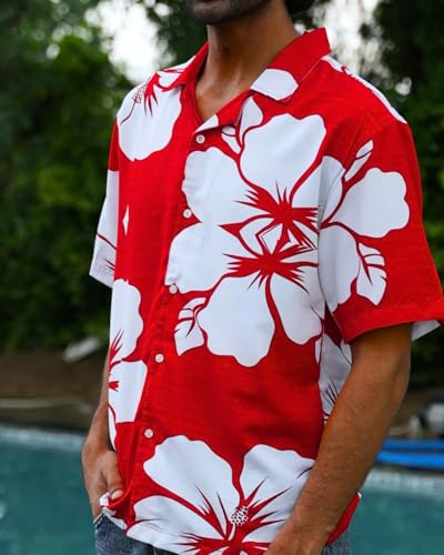 Image of Men's Floral Button-Down Shirt, Cotton Blend Stretchable, Casual Printed Striped Stylish Shirt