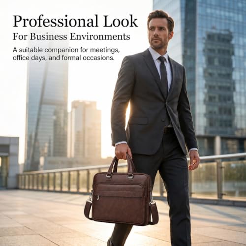 Image of Men's Leather Laptop Bag 15 IN, Water-Resistant Briefcase Messenger Bag for Work, Business, Shoulder Crossbody Office Satchel
