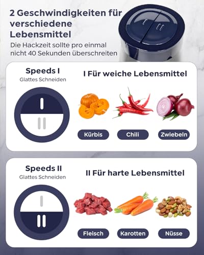 Bear 2L+1.8LFleischwölfe Zerkleinerer Elektrisch, Glas+Edelstahl，600W 2 Geschwindigkeit, Häcksler mit 4-Edelstahlklingen und Fleischwolf, Chopper für Fleisch,Babynahrung,Obst,Gemüse