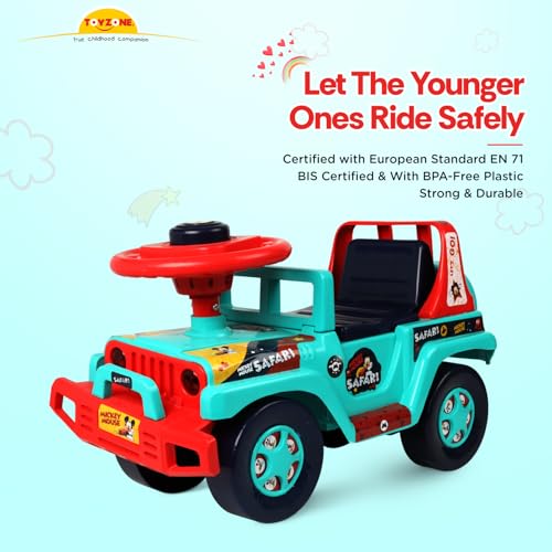 Image of Toyzone Ride On | Baby Car | Kids Car | Toy Car| Push Car| Swing Car| Ride on Car with Music & Horn (Mickey Mouse Safari)