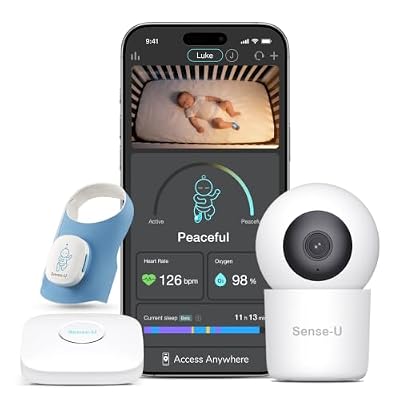 Sense-U Smart Baby Sock Shoe 2 Bundle – Heart Rate & Sleep Pattern Tracking with 2.5K HD Video Camera, AI Cry Detection & Audio