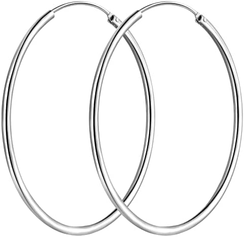 T400 Jewelers 925 Sterling Silver Polished Round Circle Endless Hoop Earrings,Size:15-75 mm