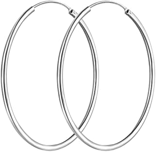 T400 Jewelers 925 Sterling Silver Polished Round Circle Endless Hoop Earrings,Size:15-75 mm
