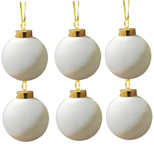 6Pcs Ceramic Christmas Ornaments to Paint 2.4in DIY Ceramic Ornaments to Paint Hanging Christmas Baubles White Blank for Xmas Tree Painting Crafts -
