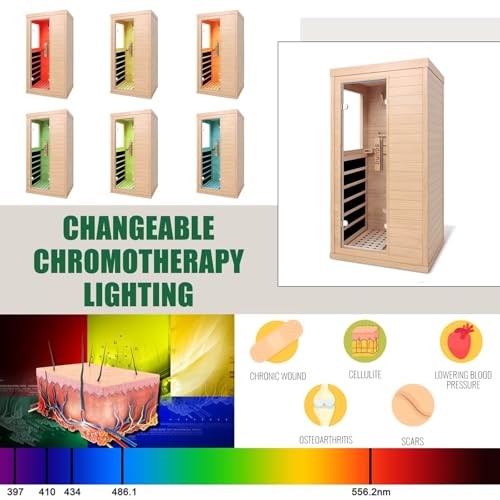 1350W Far Infrared Sauna Room for Home, Low EMF Fast Heating Canadian Hemlock Wood Sauna, Red Light Therapy, Bluetooth Speakers, Modular Design