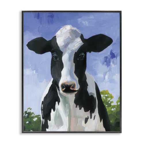 Farm Cow Country Painting Blue Sky, 11 x 14 Inch Framed Giclée Print