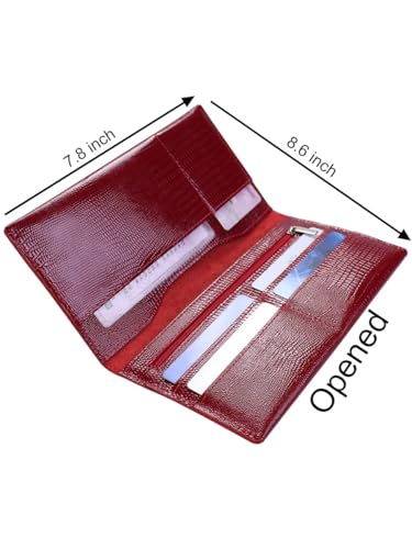 Genuine leather banknote wallet Travel red Lizard (leather, durable stitching, folds in half, holds 4 cards, coin pocket, flat banknote compartment)3