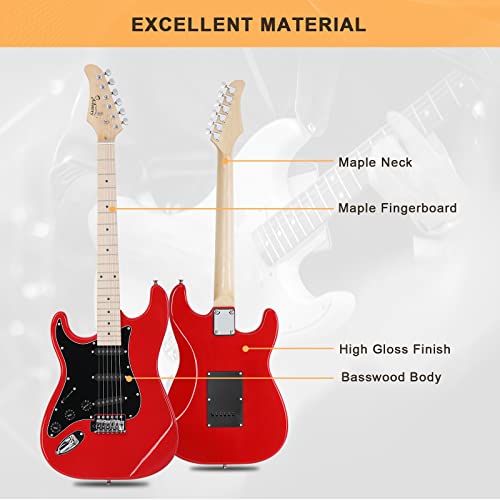 Image of GLARRY Full Size Electric Guitar for Music Lover Beginner with 20W Amp and Accessories Pack Guitar Bag (RED, Left Handed 39 inch)