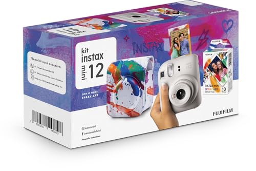 Kit Câmera Instax Mini 12 com pack 10 fotos Spray Art e Bolsa Spray Art