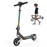 E Scooter Kinder 6-12 Jahre | 150W Motor, 5/10/16km/h, Verstellbare Höhe 88-102 cm, Kinder E-Roller mit Schwingarm-Federung, 6,5" Reifen, Bunte Regenbogenlichter, LED Display, bis zu 9 km