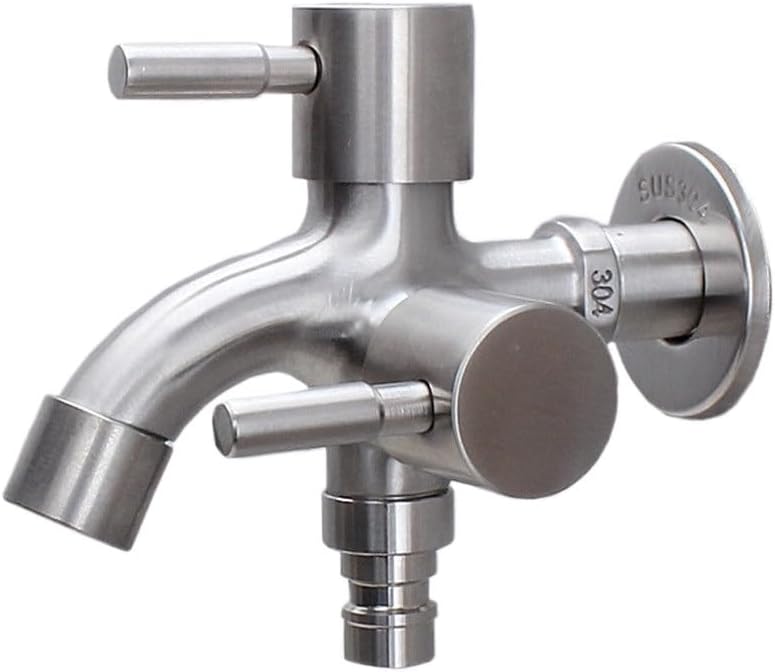 304 Stainless Steel Dual-Outlet Wall Mount Faucet Multi-Function Tap for Washing Machine & Mop Pool