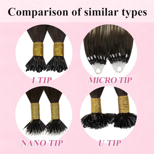 Image of YoungSee Micro Loop Hair Extensions Real Human Hair Balayage Microlink Hair Extensions Dark Brown Ombre Blonde Bead Hair Extension 16In 57g 50s Pre Bonded Hair Extension for Adding Volume