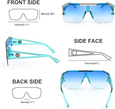 Image of Karsaer Oversized Square Flat Top Shield Sunglasses One Piece Frameless Stylish Women Men UV400 E1037