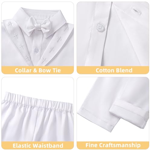 Booulfi Boys Baptism & Christening Outfits - White Tuxedo Suit for Toddler Boys, 5 Pcs Set, Size 2-3T - Thumbnail 6