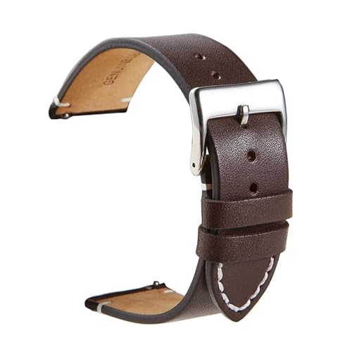 Genérico NASUNJIA Correa De Reloj Banda Mate Suave Liberación Rápida Simple Delgada Pulsera Piel De Vaca Retro 16mm 18mm 20mm 22mm 24mm(Dark brown,20mm)