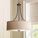 La Pointe Oil Rubbed Bronze Pendant Chandelier 19 1/2' Wide Farmhouse Industrial Oatmeal Linen Drum...